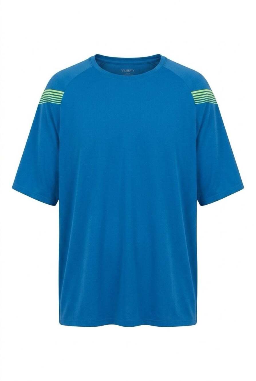 Liberty Pro Men's 4XL Performance T-Shirt Blue with Green Sleeve Stripes item 01